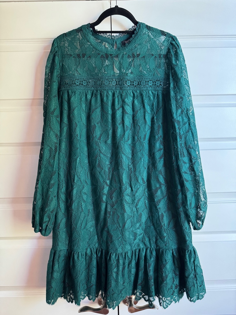 Kensie Teal Lace Long Sleeve Dress